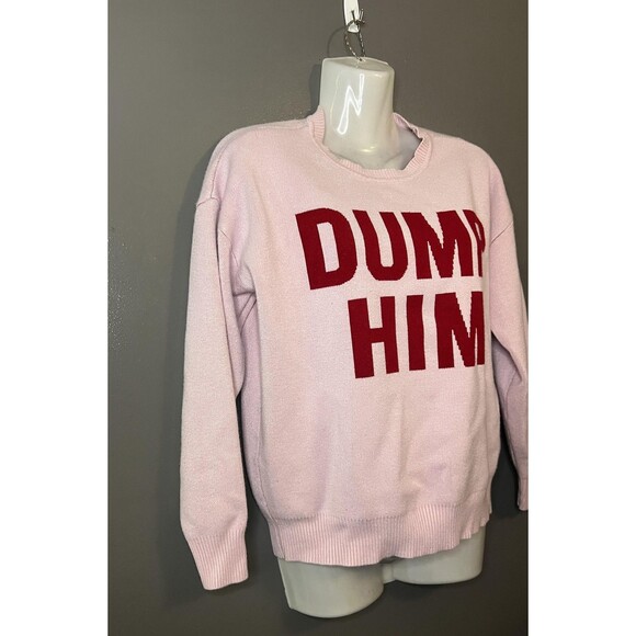 Dump Him Sweater Womens Small Pink Red Pullover Crewneck Graphic Slogan Knit - Picture 2 of 6